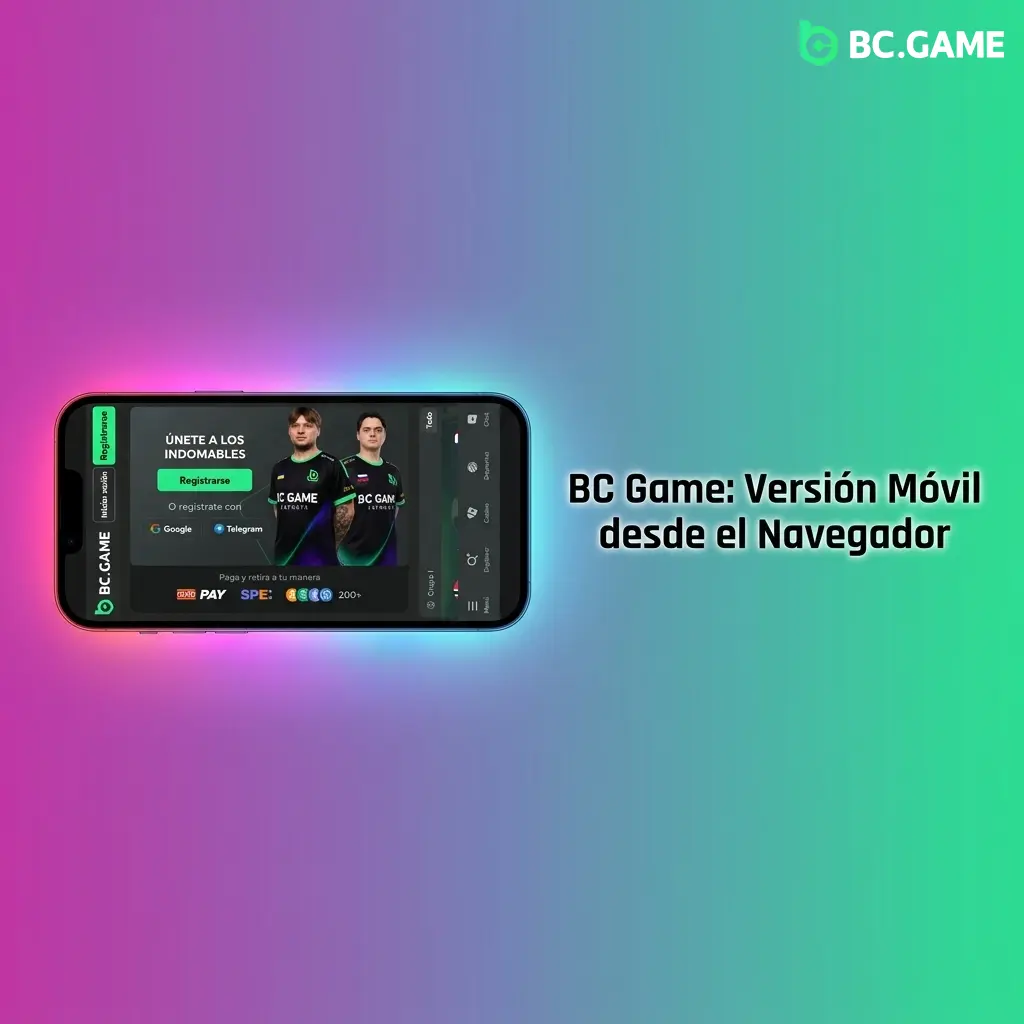 Interfaz móvil de BC Game adaptada para navegador con acceso a apuestas, casino y soporte al cliente