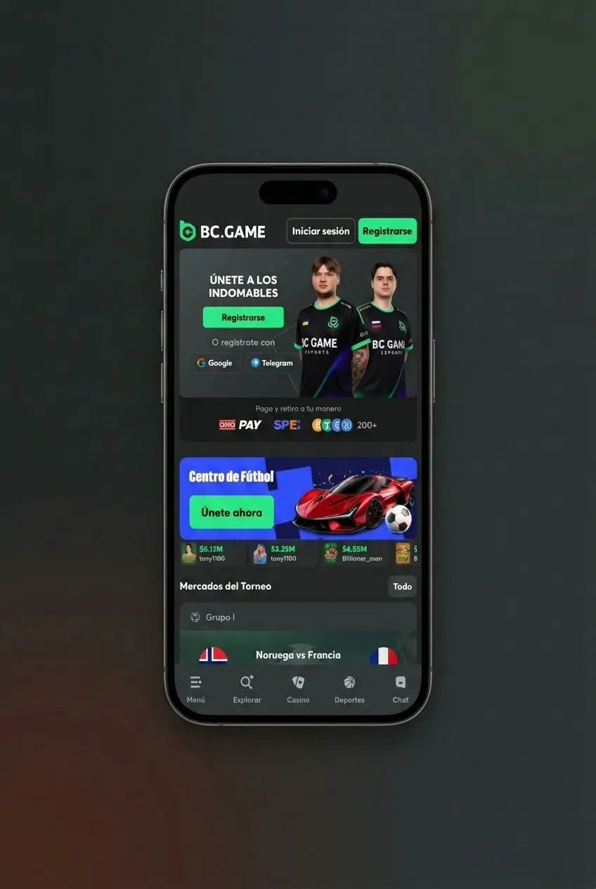 Pantalla de inicio de sesión en la app BC Game con campos de usuario y contraseña en menos de 10 segundos