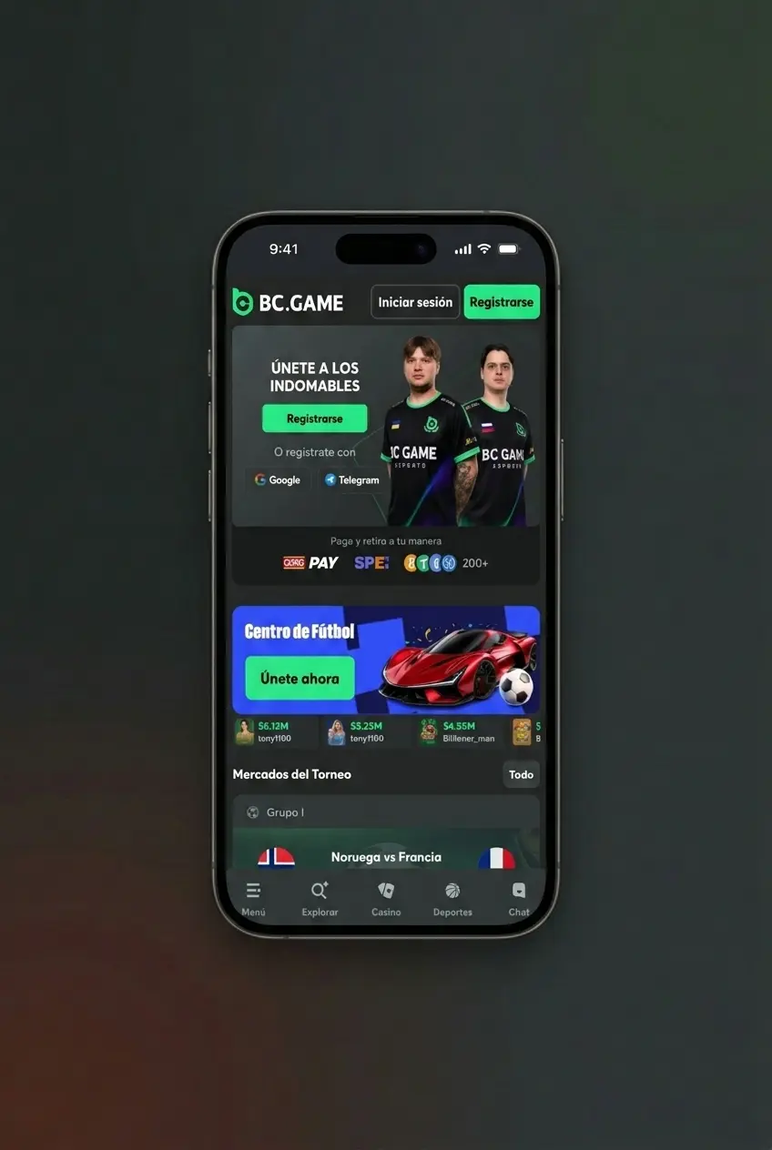 Pantalla de inicio de sesión en la app BC Game con campo de credenciales guardadas para acceso rápido