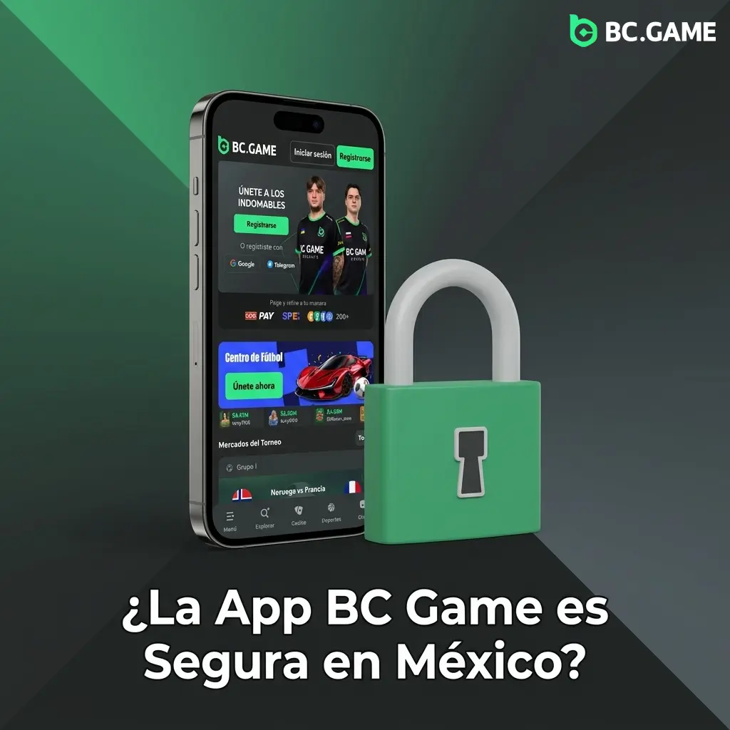 Aplicación BC Game con cifrado SSL 256 bits y licencia Curaçao Gaming Authority, segura para usuarios en México