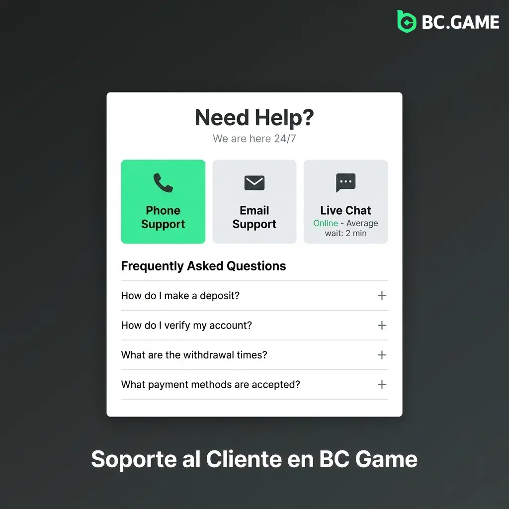 Soporte al cliente de BC Game disponible 24/7 en español con chat en vivo, correo y Telegram para México